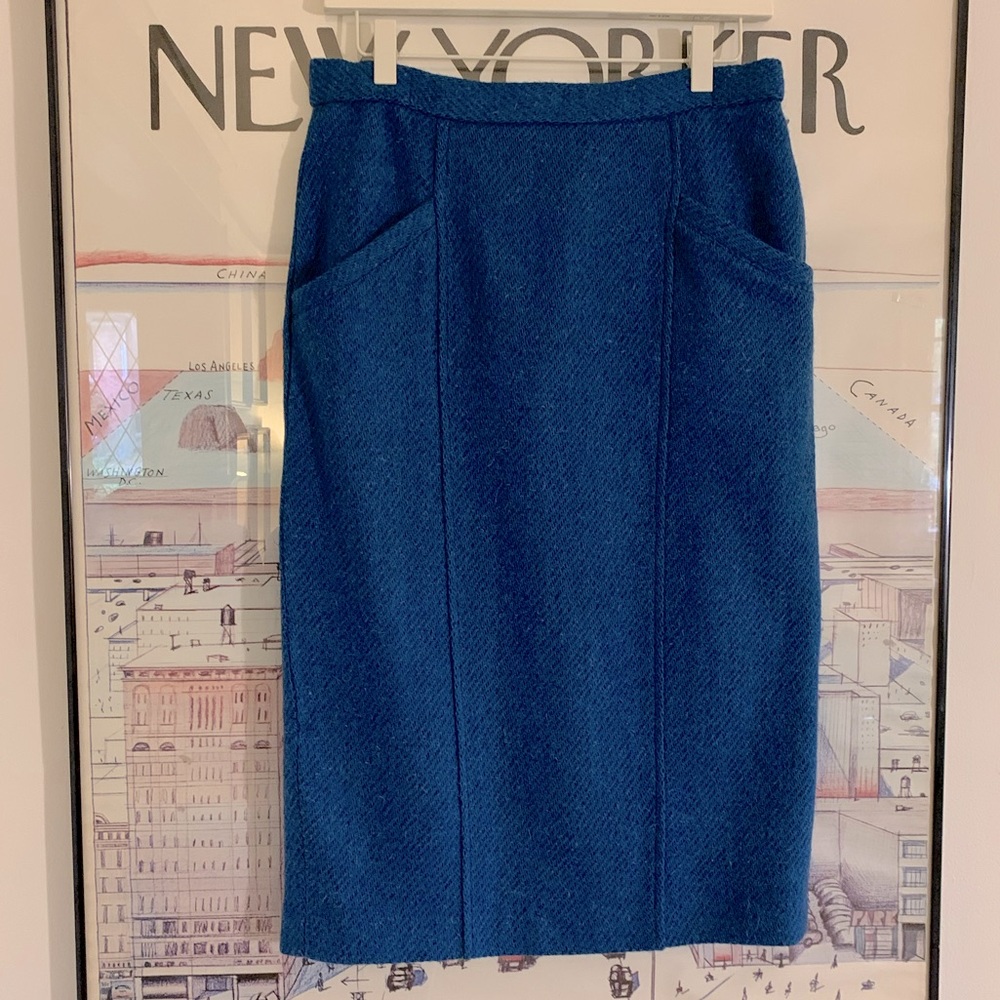 Vintage Fly Over cobalt tweed skirt suit with embroidery and rhinestones size 9 - Picture 5 of 15